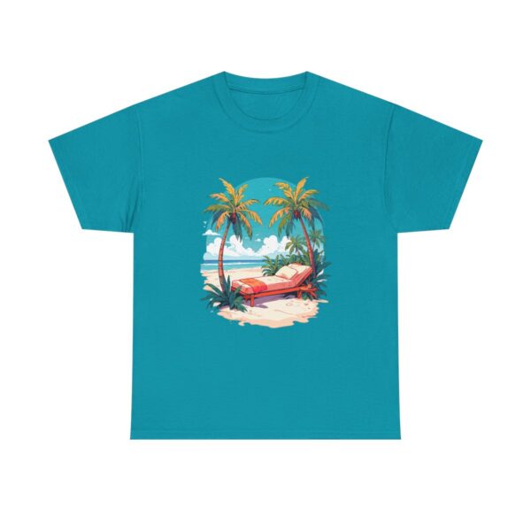 Unisex Tee with a tropical beach scene design