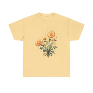 Unisex tee featuring a delicate design of blooming dandelions with flying seeds