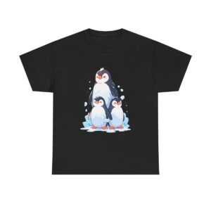 Unisex heavy cotton tee with adorable penguin family design