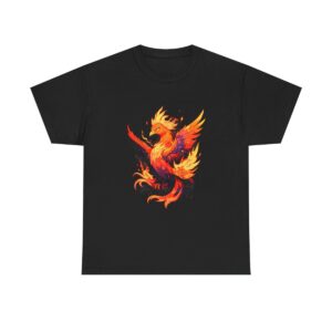 Unisex heavy cotton tee with fiery phoenix design