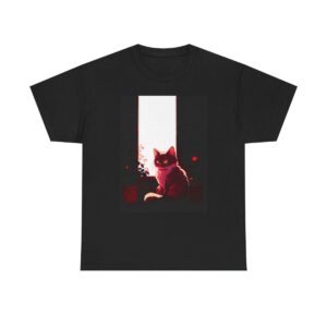 Unisex heavy cotton tee with a pensive cat sitting by a window design