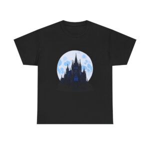 Unisex tee featuring a gothic cathedral silhouetted against a full moon