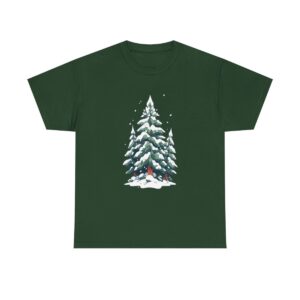 Unisex Tee with a snowy evergreen tree design