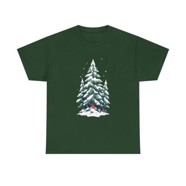 Unisex Tee with a snowy evergreen tree design