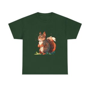 Unisex Tee with design of a cute squirrel holding an acorn