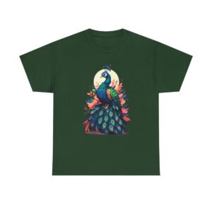 Unisex heavy cotton tee with a vibrant peacock design