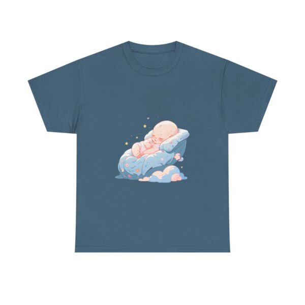 Unisex heavy cotton tee with a cute baby sleeping on a cloud design