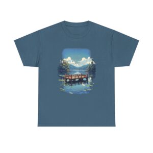 Unisex Tee with a tranquil lake and mountains design