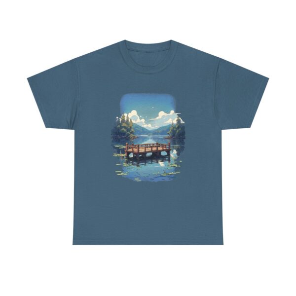 Unisex Tee with a tranquil lake and mountains design