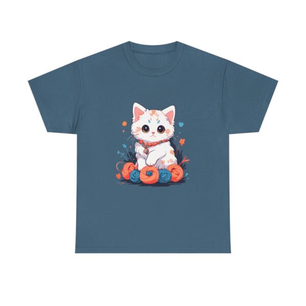 Unisex Tee with a cute furry kitten and colorful pumpkins design