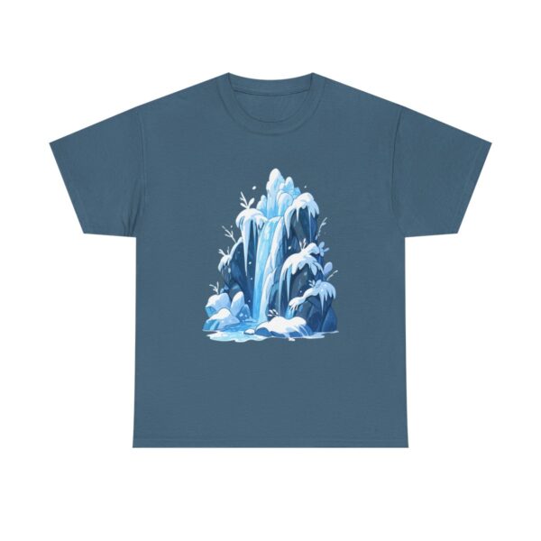 Unisex tee with a frozen waterfall design featuring icy cliffs and cascading ice