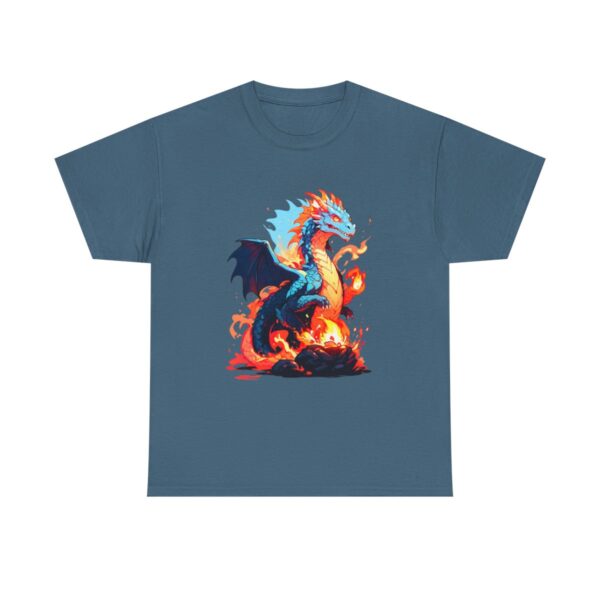 Unisex tee with a dragon design featuring a fiery dragon in a dynamic pose