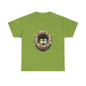 Unisex heavy cotton tee with a cute baby birds in a nest design