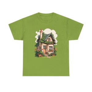 Unisex tee with a charming old cottage design