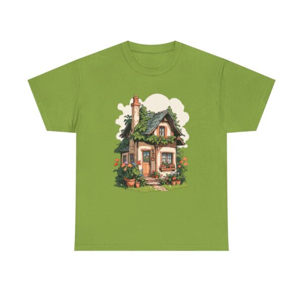 Unisex tee with a charming old cottage design