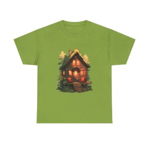 Unisex heavy cotton tee with a cozy cabin design