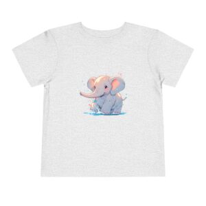 Toddler short sleeve tee with an adorable elephant design on a light gray background