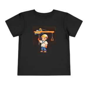 Toddler Short Sleeve Tee with a cute construction worker and crane design