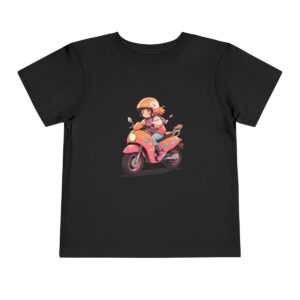 Toddler Short Sleeve Tee with a cute motorcycle rider and cat design