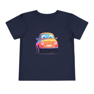 Toddler Short Sleeve Tee with a colorful smiling car design