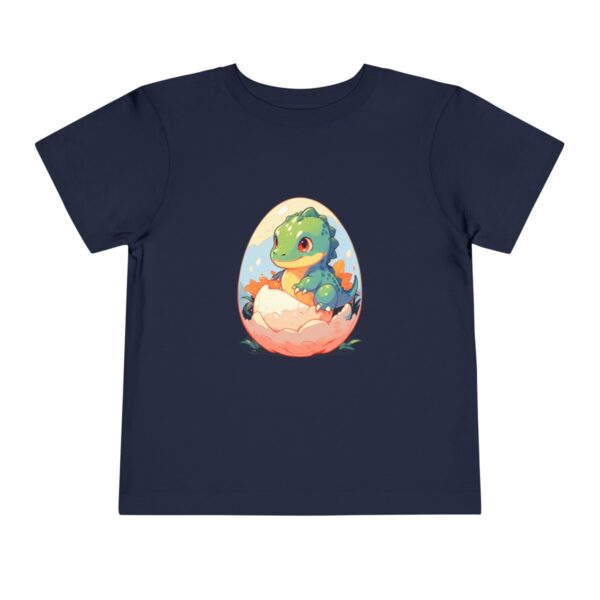 Toddler Short Sleeve Tee with cute green and orange baby dinosaur hatching from egg design