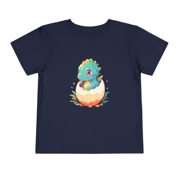 Toddler Short Sleeve Tee with cute green and yellow baby dinosaur hatching from egg design