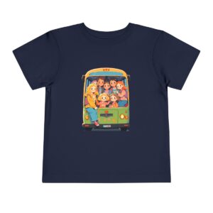 oddler Short Sleeve Tee with a friendly bus and kids design