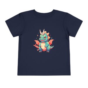 Toddler Short Sleeve Tee with cute green and orange carnotaurus design