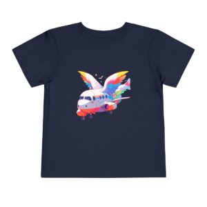 Toddler Short Sleeve Tee with a colorful airplane and wings design