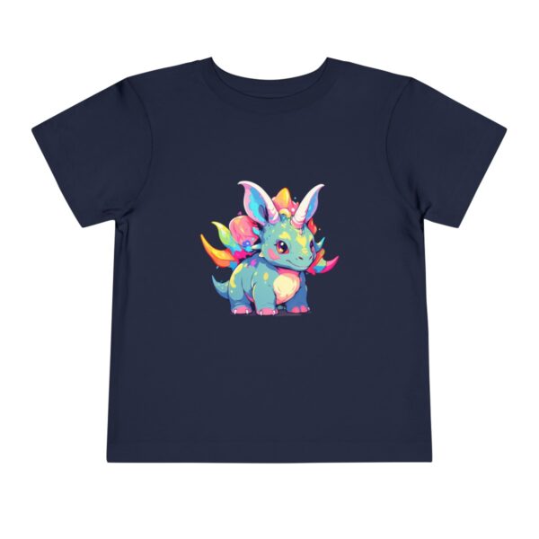 Navy toddler short sleeve tee with a cute and colorful triceratops design