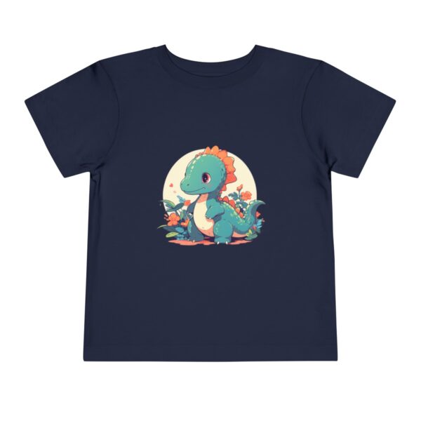 Navy toddler short sleeve tee with a cute baby diplodocus design