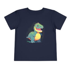 Toddler short sleeve tee with a friendly Brontosaurus design on a navy blue background