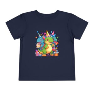 Toddler Short Sleeve Tee with colorful baby dinosaurs and birthday party design