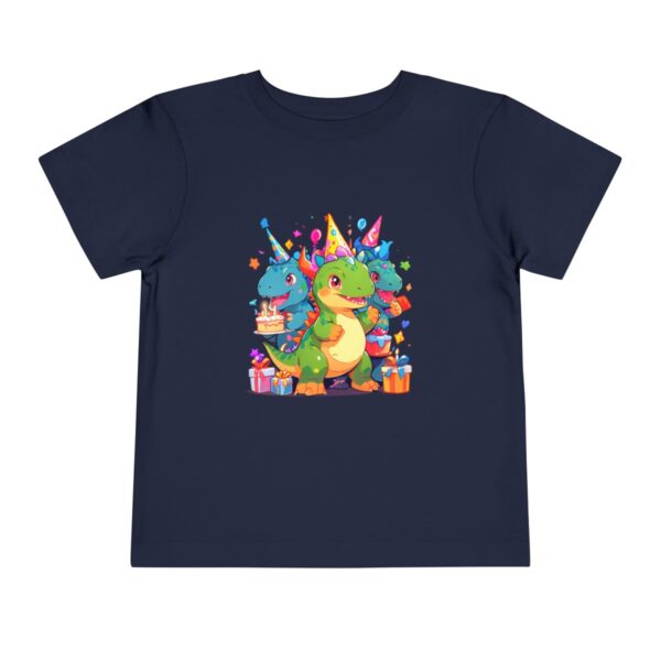 Toddler Short Sleeve Tee with colorful baby dinosaurs and birthday party design