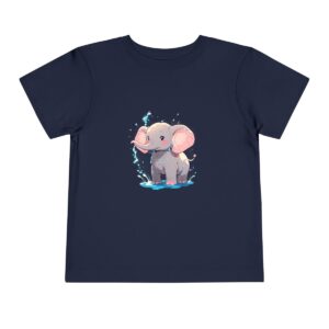 Toddler short sleeve tee with an adorable elephant design on a navy blue background