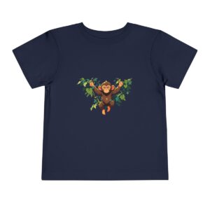 Toddler short sleeve tee with a friendly monkey design on a navy blue background