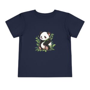 Toddler short sleeve tee with a baby panda design on a navy blue background