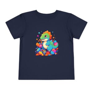 Toddler Short Sleeve Tee with a colorful baby dinosaur and eggs design