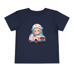 Toddler Short Sleeve Tee with a cute paramedic and ambulance design