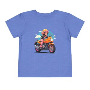 Toddler Short Sleeve Tee with a cute motorcycle rider and clouds design