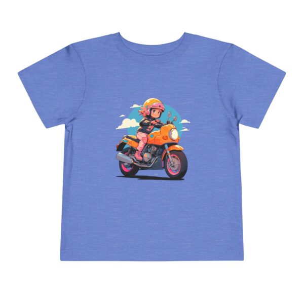 Toddler Short Sleeve Tee with a cute motorcycle rider and clouds design