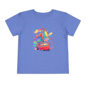 Toddler Short Sleeve Tee with colorful smiling boat design