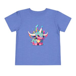 Blue toddler short sleeve tee with a colorful adorable triceratops design