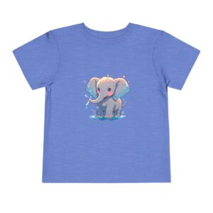 Toddler short sleeve tee with an adorable elephant design on a blue background