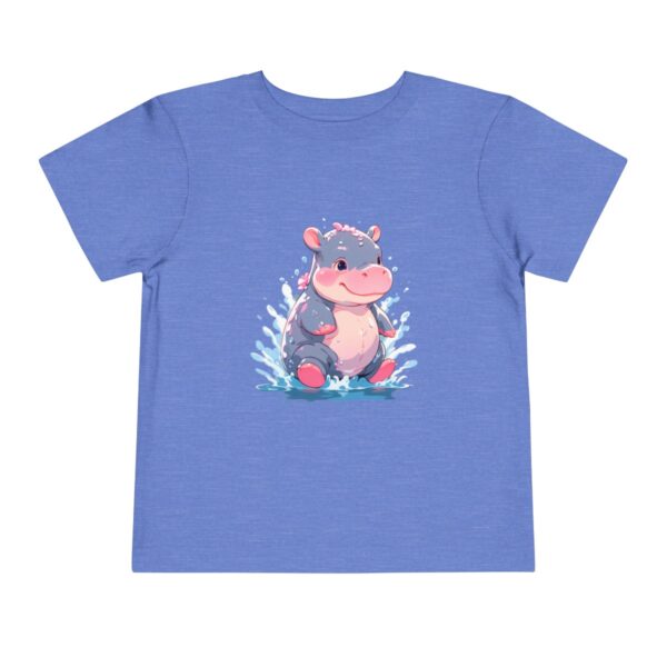 Toddler short sleeve tee with a cute hippo design on a blue background