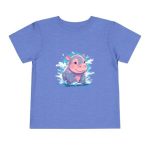 Toddler short sleeve tee with a cute hippo design on a blue background