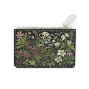 Elegant Mini Clutch Bag with a botanical tapestry of ferns and hellebores.