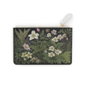 A botanical tapestry featuring ferns and blooming hellebores on a Mini Clutch Bag.