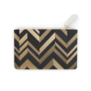 Luxurious Mini Clutch Bag with Shimmering Gold and Black Chevron Design