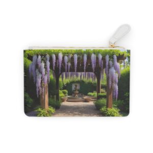 Wisteria vines cascading over a shaded pergola on a Mini Clutch Bag.